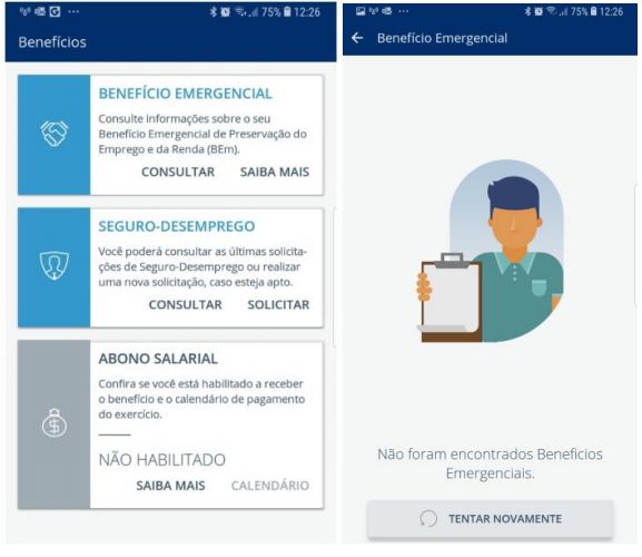 Tela da Consulta pelo Aplicativo - benefício emergencial