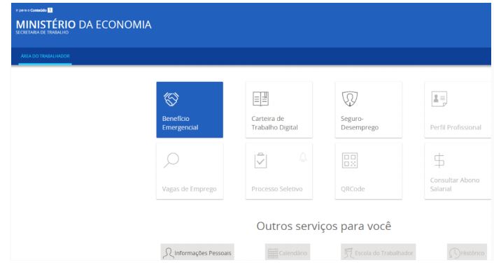 Tela do Portal de Serviços - benefício emergencial