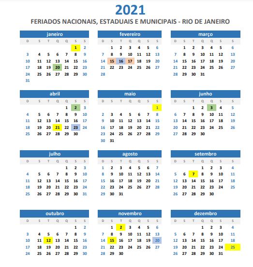 2020 12 14 Feriados No Brasil Calendario 2021 Rj